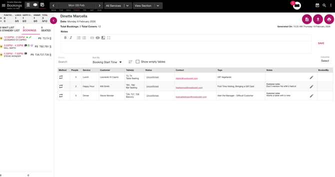 runsheet view